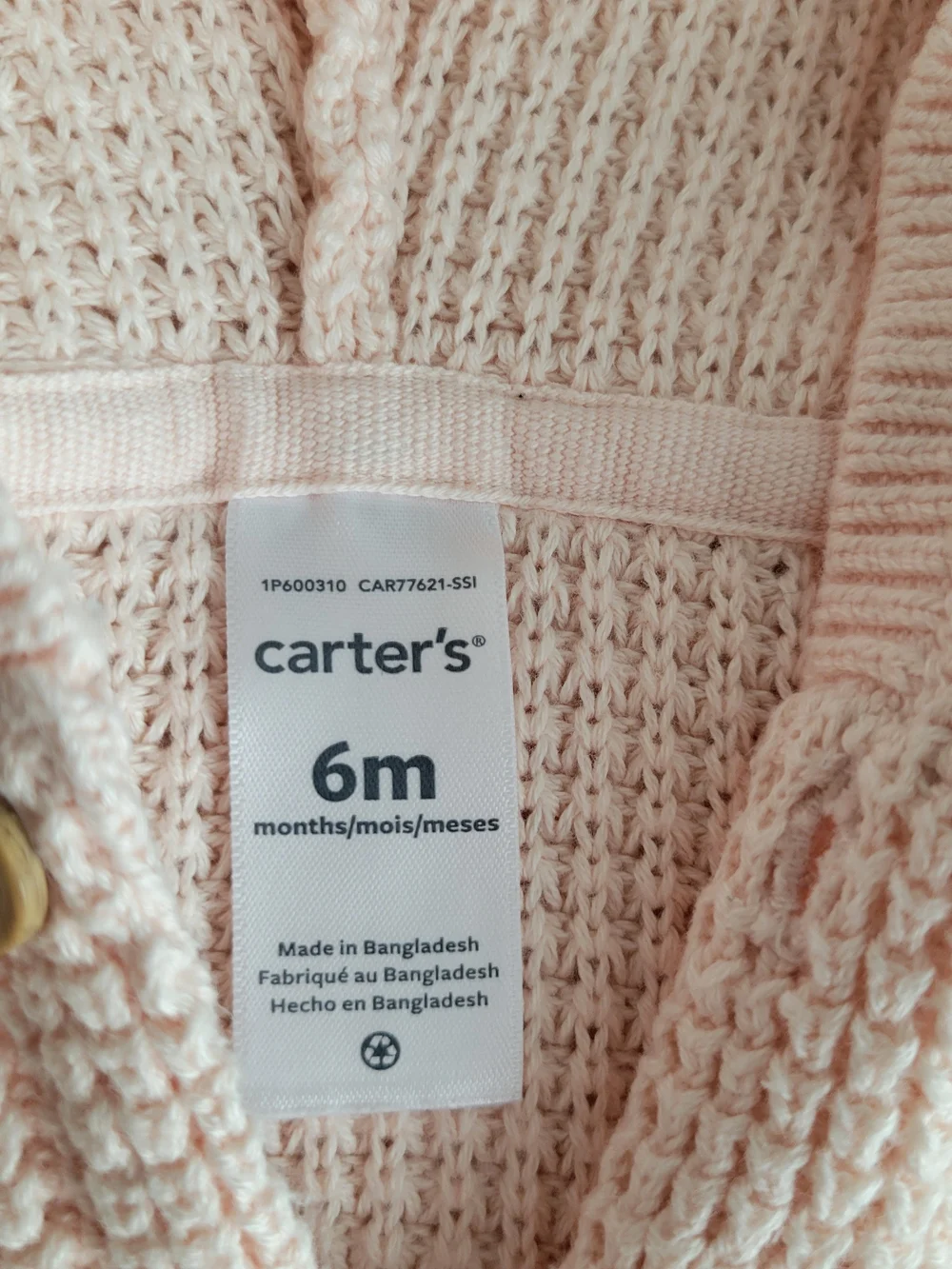 Carter's Pale Pink Hooded Knit Cardigan